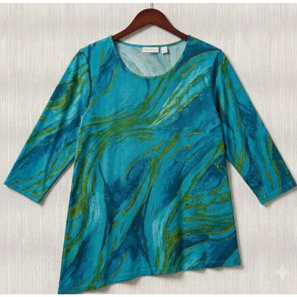Susan Graver Marble Asymmetric Liquid Knit Tunic Top
